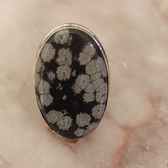 Snowflake Obsidian Large Oval Ring - Picture 2 of 5